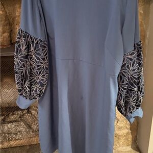Handmade Blue Dress with Embroidered Sleeves